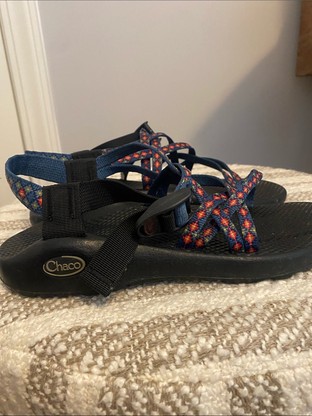 Chaco women’s Sandals with black Footbed and Multicolor Straps